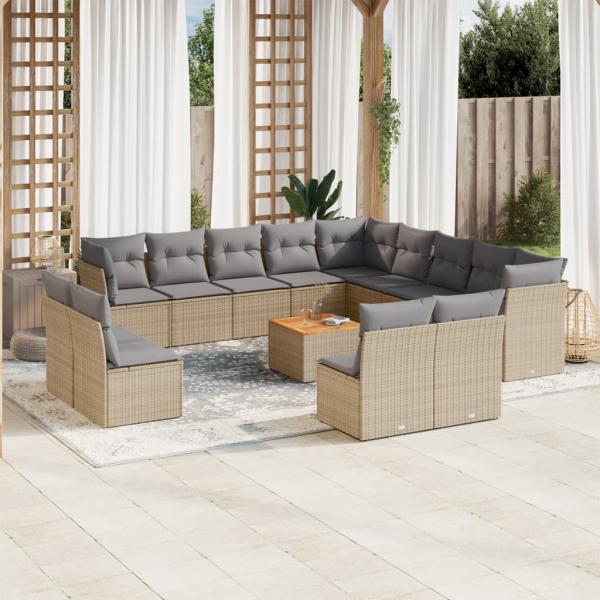 ARDEBO.de - 14-tlg. Garten-Sofagarnitur mit Kissen Beige Poly Rattan