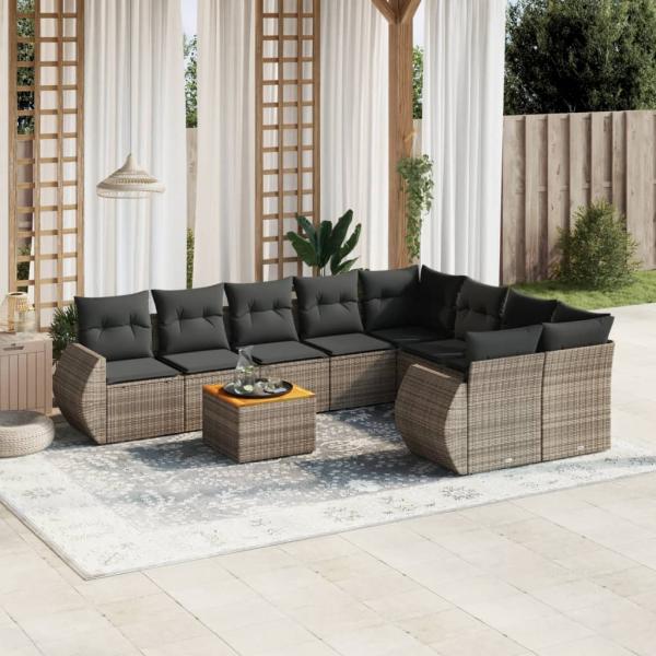 ARDEBO.de - 9-tlg. Garten-Sofagarnitur mit Kissen Grau Poly Rattan