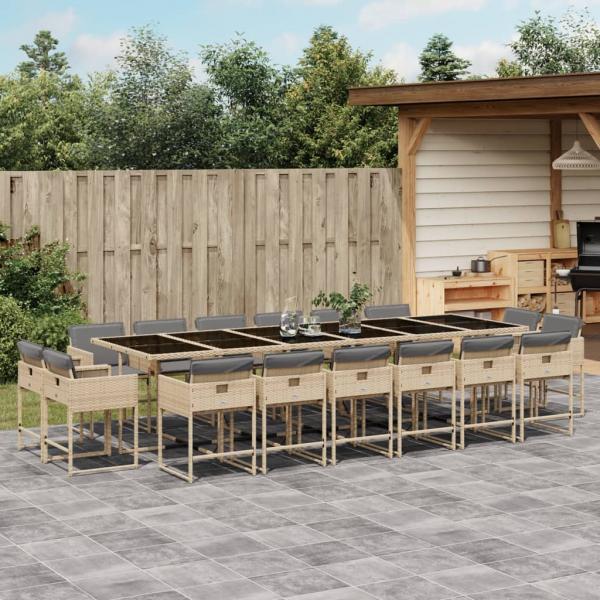 ARDEBO.de - 17-tlg. Garten-Essgruppe mit Kissen Beigemischung Poly Rattan