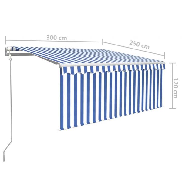 Markise Automatisch mit Rollo LED Windsensor 3x2,5 Blau & Weiß