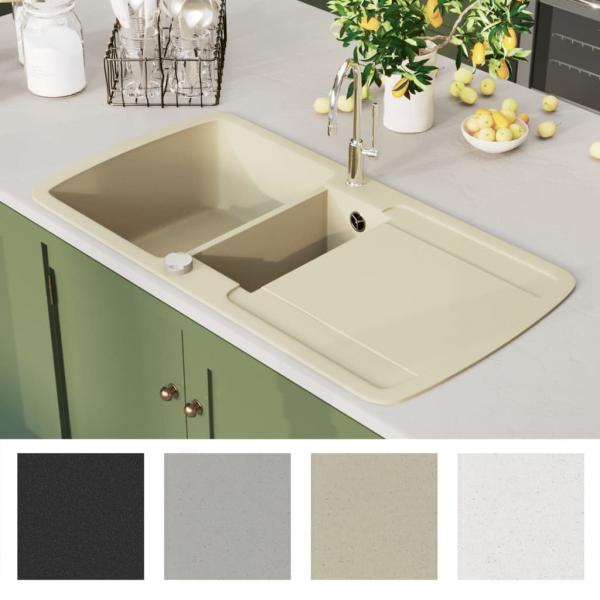 ARDEBO.de - Granitspüle Doppelbecken Beige