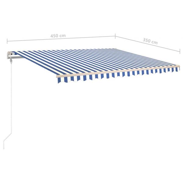 Markise Manuell Einziehbar mit Pfosten 4,5x3,5 m Blau und Weiß