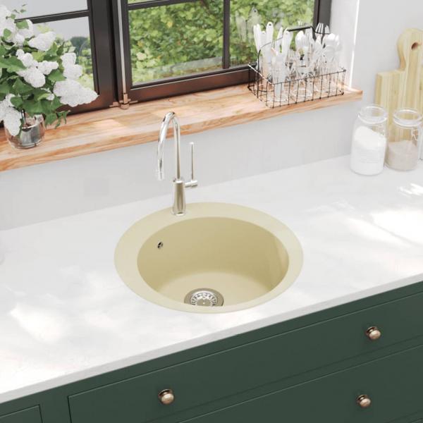 ARDEBO.de - Granitspüle Einzelbecken Rund Beige