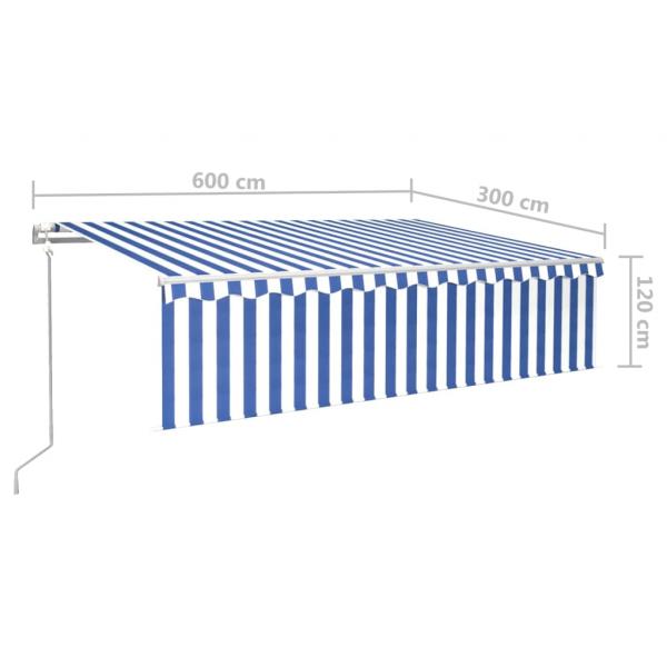 Markise Automatisch mit Rollo LED Windsensor 6x3m Blau Weiß 