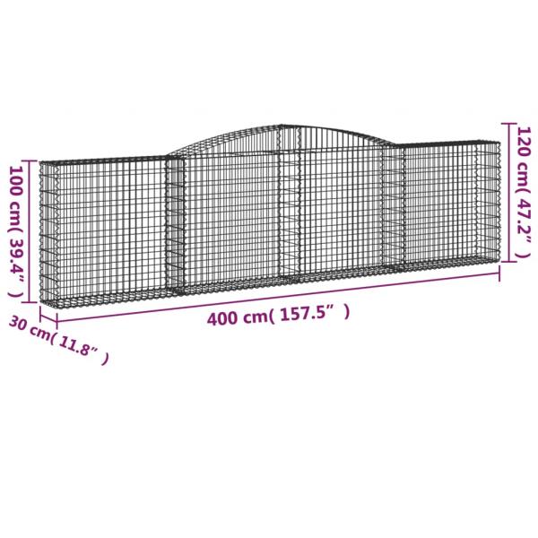 Gabionen mit Hochbogen 20Stk. 400x30x100/120cm Verzinktes Eisen