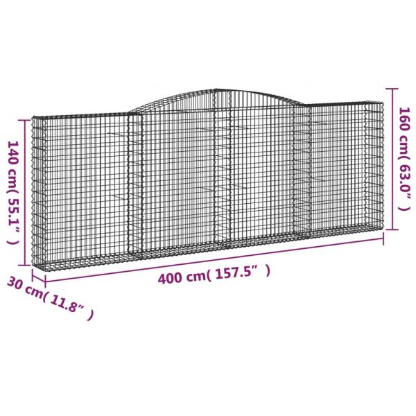 Gabionen mit Hochbogen 7 Stk. 400x30x140/160cm Verzinktes Eisen