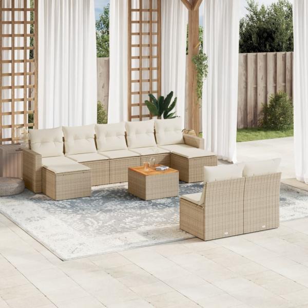 ARDEBO.de - 10-tlg. Garten-Sofagarnitur mit Kissen Beige Poly Rattan