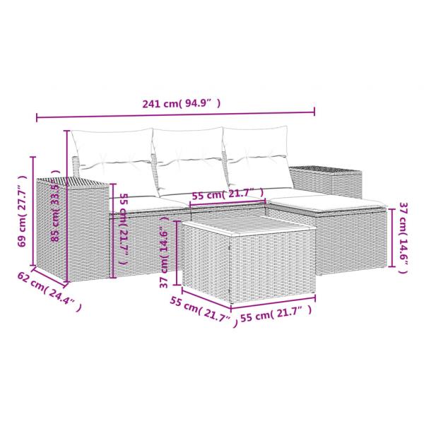 5-tlg. Garten-Sofagarnitur mit Kissen Schwarz Poly Rattan