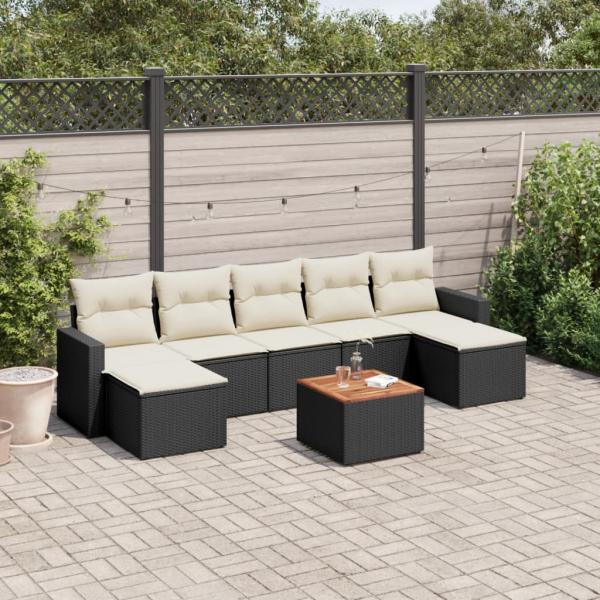 ARDEBO.de - 8-tlg. Garten-Sofagarnitur mit Kissen Schwarz Poly Rattan