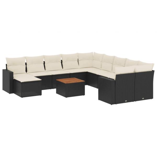 12-tlg. Garten-Sofagarnitur mit Kissen Schwarz Poly Rattan