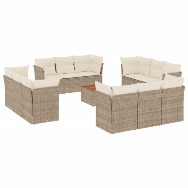 13-tlg. Garten-Sofagarnitur mit Kissen Beige Poly Rattan