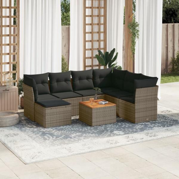 ARDEBO.de - 8-tlg. Garten-Sofagarnitur mit Kissen Grau Poly Rattan