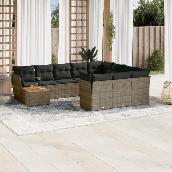 ARDEBO.de - 11-tlg. Garten-Sofagarnitur mit Kissen Grau Poly Rattan