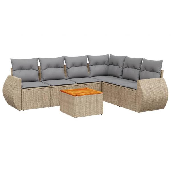 7-tlg. Garten-Sofagarnitur mit Kissen Beige Poly Rattan