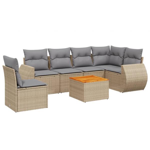 7-tlg. Garten-Sofagarnitur mit Kissen Beige Poly Rattan