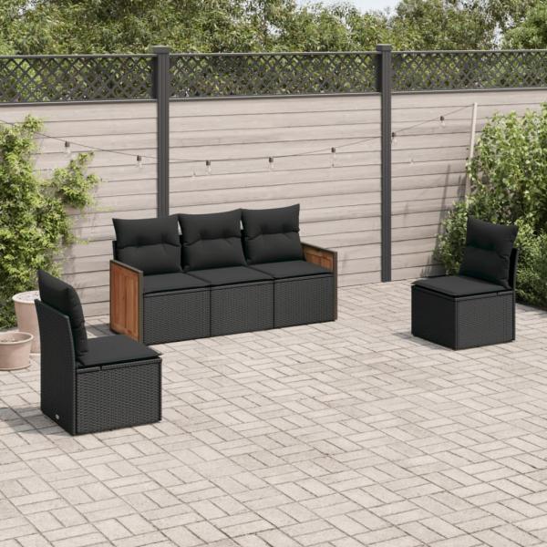 ARDEBO.de - 5-tlg. Garten-Sofagarnitur mit Kissen Schwarz Poly Rattan