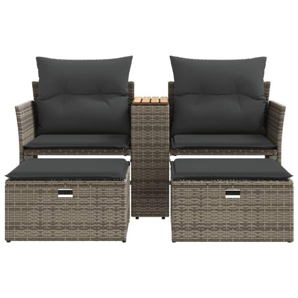 Gartensofa 2-Sitzer mit Hockern Grau Poly Rattan