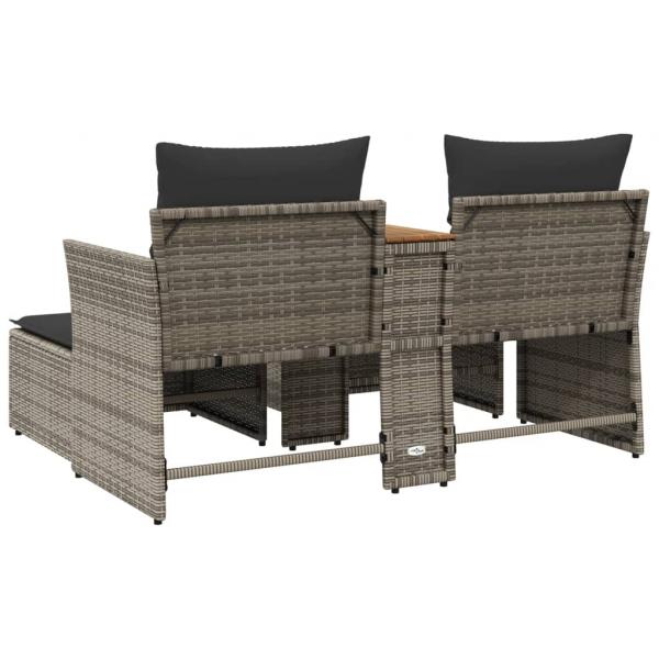 Gartensofa 2-Sitzer mit Hockern Grau Poly Rattan