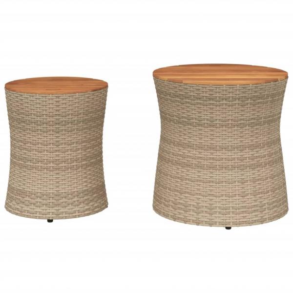 Garten-Beistelltische 2 Stk. mit Holzplatte Beige Poly Rattan