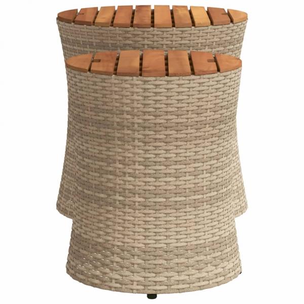 Garten-Beistelltische 2 Stk. mit Holzplatte Beige Poly Rattan