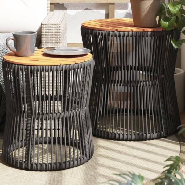 ARDEBO.de - Garten-Beistelltische 2 Stk. mit Holzplatte Grau Poly Rattan