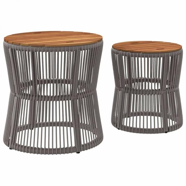 Garten-Beistelltische 2 Stk. mit Holzplatte Grau Poly Rattan