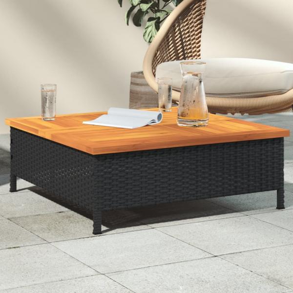 ARDEBO.de - Gartentisch Schwarz 70x70x25 cm Rattan und Akazienholz