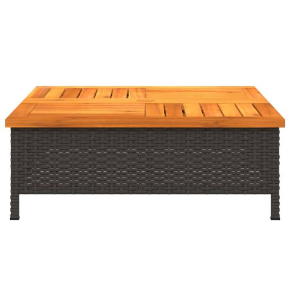 Gartentisch Schwarz 70x70x25 cm Rattan und Akazienholz