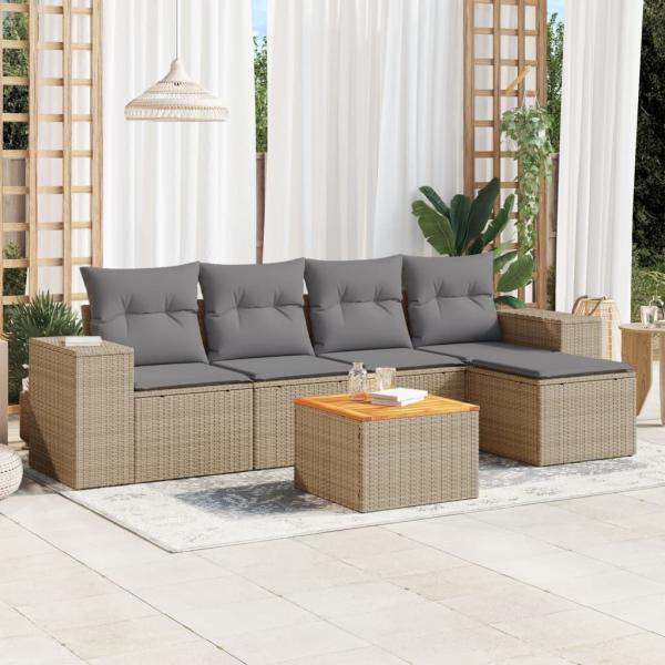 ARDEBO.de - 6-tlg. Garten-Sofagarnitur mit Kissen Beige Poly Rattan