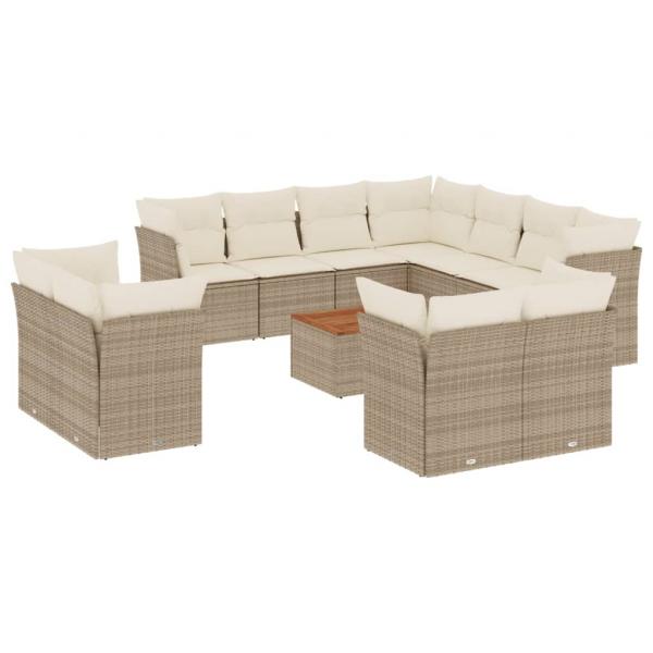 12-tlg. Garten-Sofagarnitur mit Kissen Beige Poly Rattan