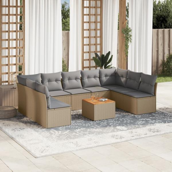 ARDEBO.de - 10-tlg. Garten-Sofagarnitur mit Kissen Beige Poly Rattan