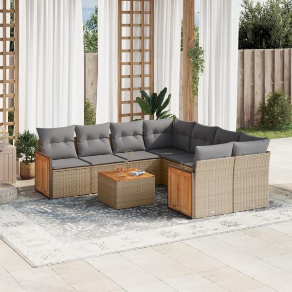 ARDEBO.de - 9-tlg. Garten-Sofagarnitur mit Kissen Beige Poly Rattan