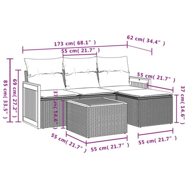 5-tlg. Garten-Sofagarnitur mit Kissen Schwarz Poly Rattan