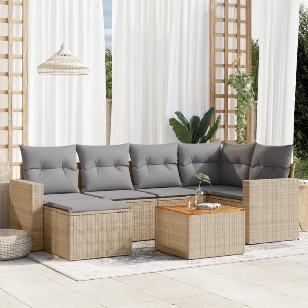 ARDEBO.de - 7-tlg. Garten-Sofagarnitur mit Kissen Beige Poly Rattan