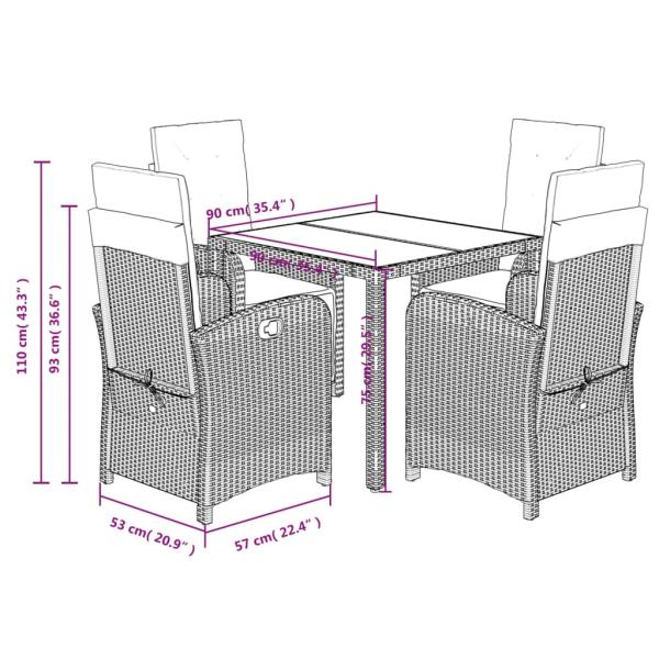 5-tlg. Garten-Essgruppe mit Kissen Schwarz Poly Rattan