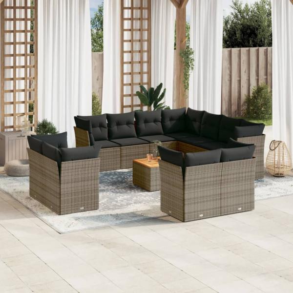 ARDEBO.de - 12-tlg. Garten-Sofagarnitur mit Kissen Grau Poly Rattan