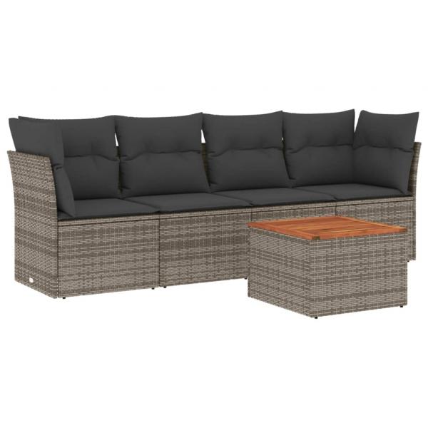 5-tlg. Garten-Sofagarnitur mit Kissen Grau Poly Rattan