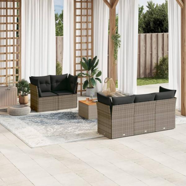 ARDEBO.de - 6-tlg. Garten-Sofagarnitur mit Kissen Grau Poly Rattan