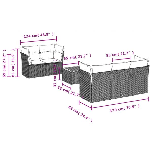 6-tlg. Garten-Sofagarnitur mit Kissen Grau Poly Rattan