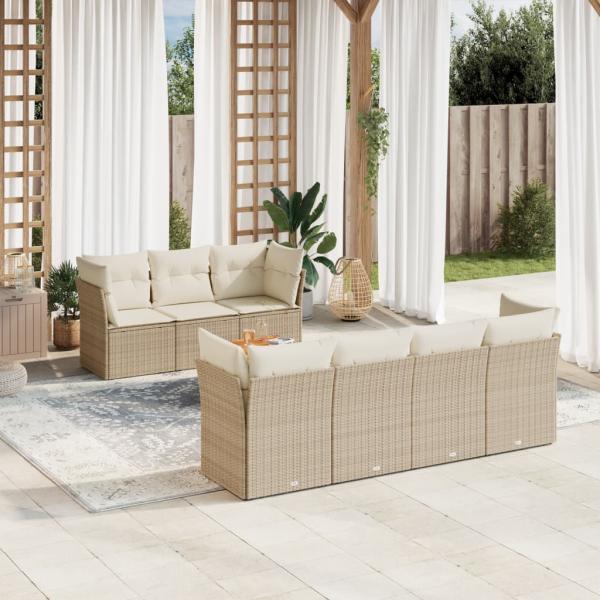 ARDEBO.de - 8-tlg. Garten-Sofagarnitur mit Kissen Beige Poly Rattan