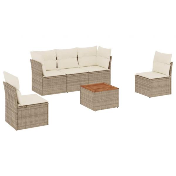 6-tlg. Garten-Sofagarnitur mit Kissen Beige Poly Rattan