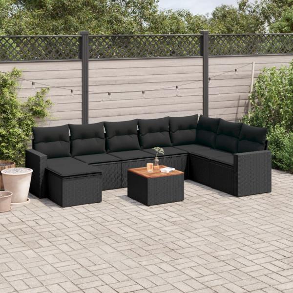 ARDEBO.de - 9-tlg. Garten-Sofagarnitur mit Kissen Schwarz Poly Rattan