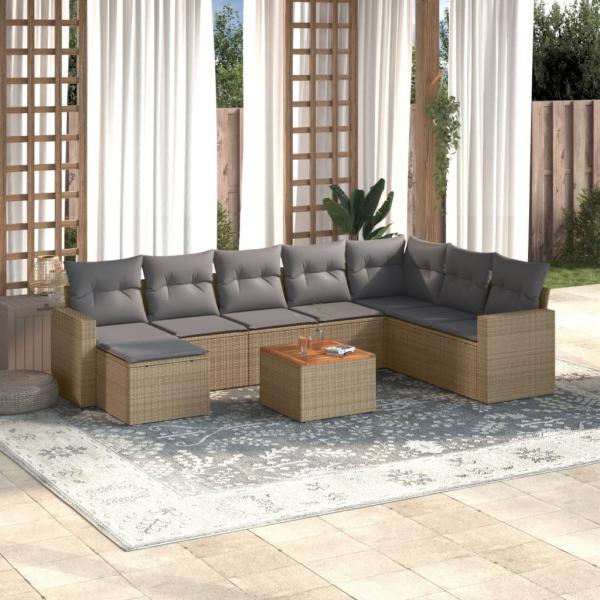 ARDEBO.de - 10-tlg. Garten-Sofagarnitur mit Kissen Beige Poly Rattan