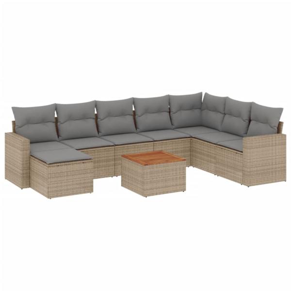 10-tlg. Garten-Sofagarnitur mit Kissen Beige Poly Rattan