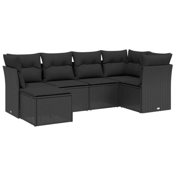 6-tlg. Garten-Sofagarnitur mit Kissen Schwarz Poly Rattan