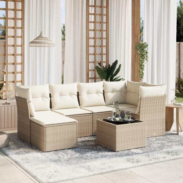 ARDEBO.de - 7-tlg. Garten-Sofagarnitur mit Kissen Beige Poly Rattan