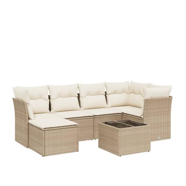 7-tlg. Garten-Sofagarnitur mit Kissen Beige Poly Rattan