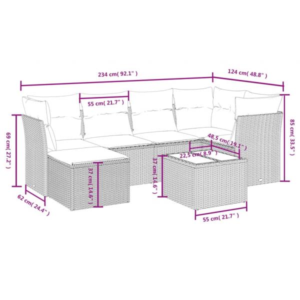 7-tlg. Garten-Sofagarnitur mit Kissen Beige Poly Rattan