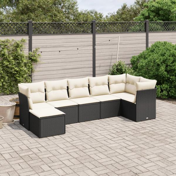 ARDEBO.de - 7-tlg. Garten-Sofagarnitur mit Kissen Schwarz Poly Rattan