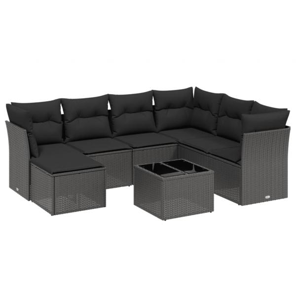 8-tlg. Garten-Sofagarnitur mit Kissen Schwarz Poly Rattan